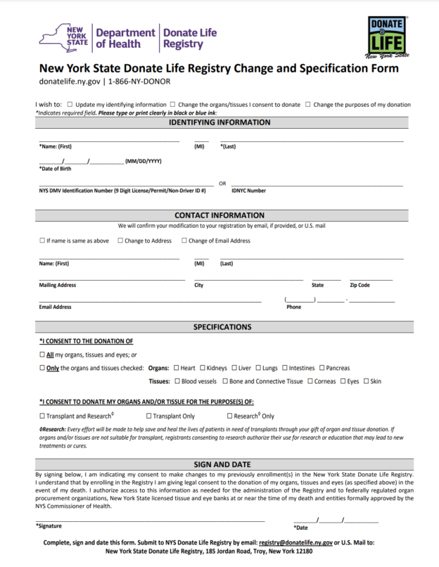 English Change and Specification Form
